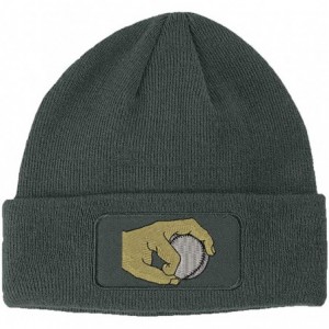 Skullies & Beanies Custom Patch Beanie Left-Handed Pitcher's Grip Embroidery Acrylic - Dark Grey - CH18A6IQAIU $19.10