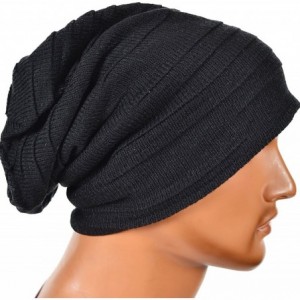 Skullies & Beanies Slouchy Beanie Hat for Mens Women Winter Summer Long Oversized Beanie Knit Cap - Black - CS18XOERQWH $15.71