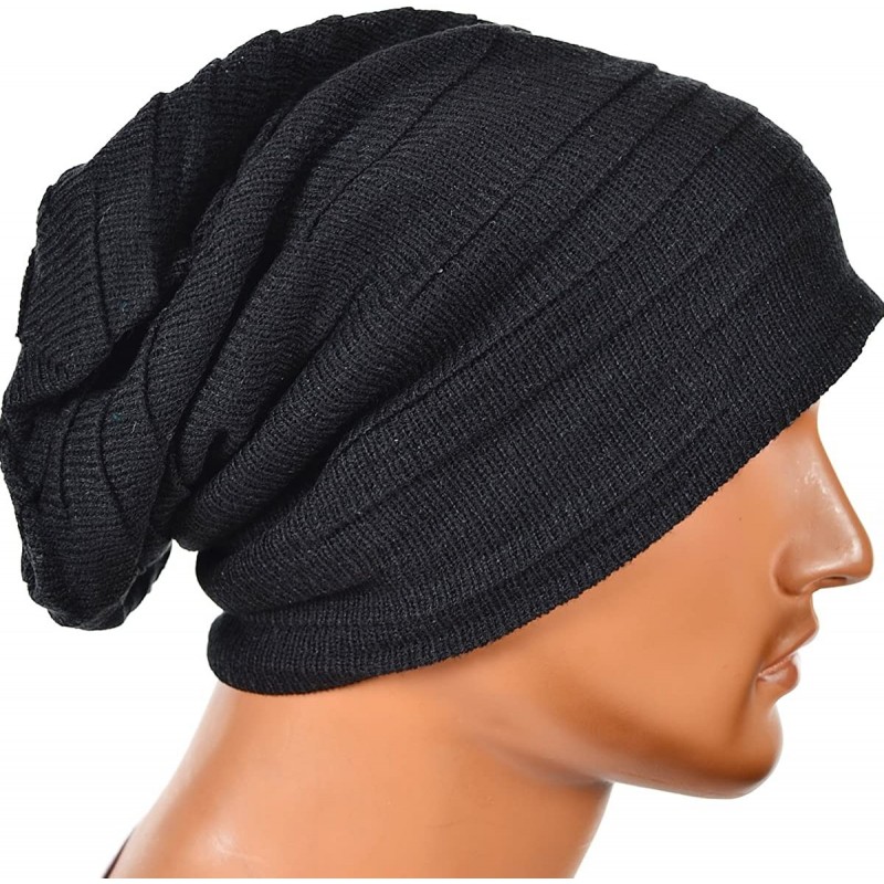 Skullies & Beanies Slouchy Beanie Hat for Mens Women Winter Summer Long Oversized Beanie Knit Cap - Black - CS18XOERQWH $15.71