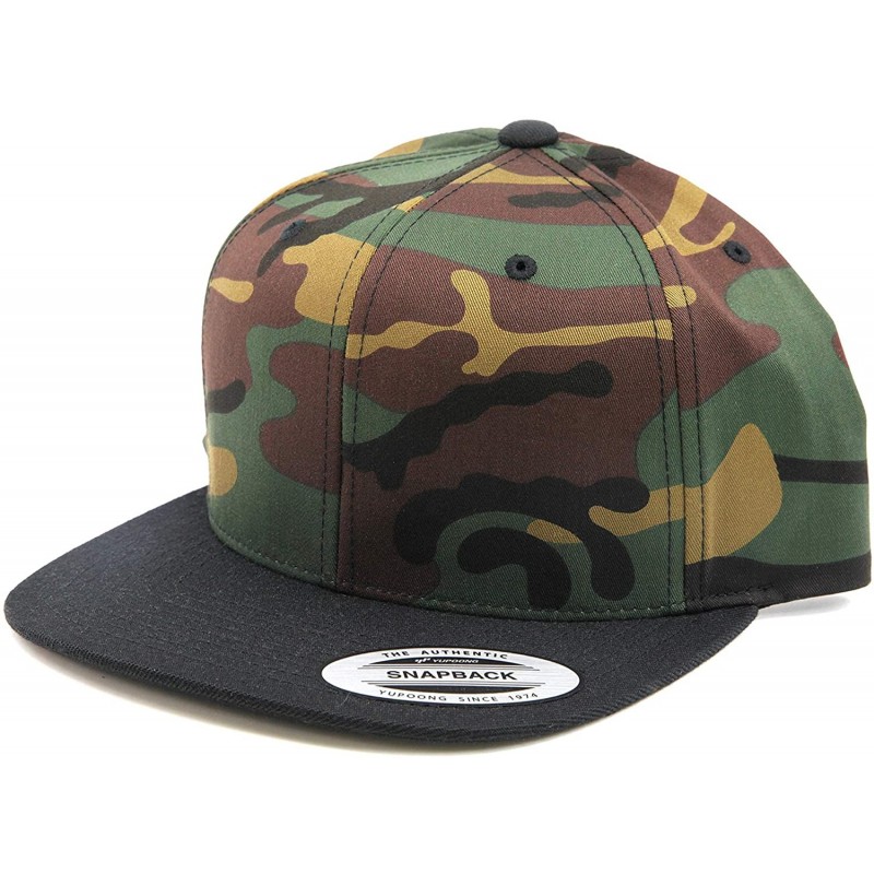 Baseball Caps Yupoong Premium 6 Panel High Crown Camo Flat Visor Brim Snapback 6089 Wool Blend - Camo / Black - CB18YG34TYR $...