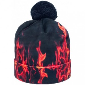 Skullies & Beanies Women Men Fashion Winter 3D Beanies Cap Cup Hip Hop Sports Pom Pom Hat - Hot Flame - CP12N0B7RGR $14.10