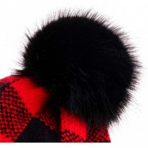 Skullies & Beanies Winter Soft Stretch Buffalo Plaid Cuff Beanie Hat Thick Chunky Warm Knit Skull Ski Cap - 1 Black/Red - CG1...