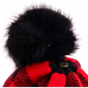 Skullies & Beanies Winter Soft Stretch Buffalo Plaid Cuff Beanie Hat Thick Chunky Warm Knit Skull Ski Cap - 1 Black/Red - CG1...