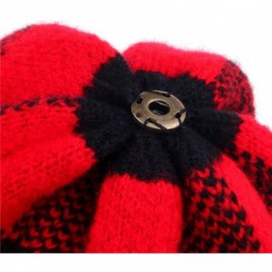 Skullies & Beanies Winter Soft Stretch Buffalo Plaid Cuff Beanie Hat Thick Chunky Warm Knit Skull Ski Cap - 1 Black/Red - CG1...