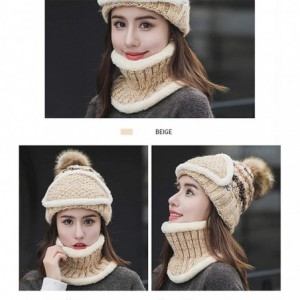 Skullies & Beanies Fleece Lined Knit Beanie Scarf Mouth Mask Set for Girl and Women Winter Ski Hat with Pompom - CU18ZE5IRXZ ...