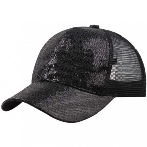 Baseball Caps Hats for Women Girl Baseball Cap Sequins Hip Hop Sun Hat Girl Snapback Mesh Hat - Black - CN18RDSTST8 $15.38