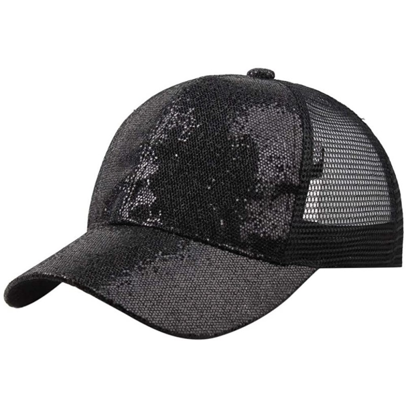 Baseball Caps Hats for Women Girl Baseball Cap Sequins Hip Hop Sun Hat Girl Snapback Mesh Hat - Black - CN18RDSTST8 $6.73