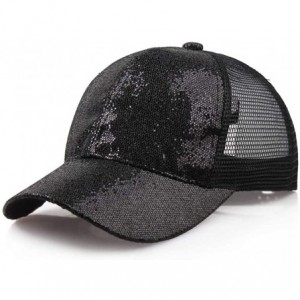 Baseball Caps Hats for Women Girl Baseball Cap Sequins Hip Hop Sun Hat Girl Snapback Mesh Hat - Black - CN18RDSTST8 $6.73