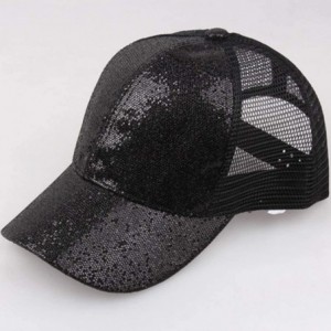 Baseball Caps Hats for Women Girl Baseball Cap Sequins Hip Hop Sun Hat Girl Snapback Mesh Hat - Black - CN18RDSTST8 $6.73