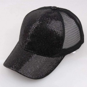 Baseball Caps Hats for Women Girl Baseball Cap Sequins Hip Hop Sun Hat Girl Snapback Mesh Hat - Black - CN18RDSTST8 $14.80