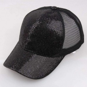 Baseball Caps Hats for Women Girl Baseball Cap Sequins Hip Hop Sun Hat Girl Snapback Mesh Hat - Black - CN18RDSTST8 $6.73