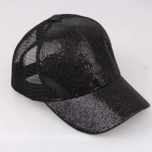 Baseball Caps Hats for Women Girl Baseball Cap Sequins Hip Hop Sun Hat Girl Snapback Mesh Hat - Black - CN18RDSTST8 $6.73