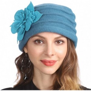 Berets Women's Winter Warm 100% Wool Beret Beanie Cloche Bucket Hat - Flower Peacock - CD18YCDMLC3 $15.08