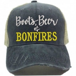 Baseball Caps Women's Trucker Hat"Boots- Beer & Bonfires Custom Distressed Drinking Party Baseball Cap - CF18GNDLYHC $23.20