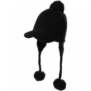 Bomber Hats Ladies Earflap Trapper Hat Faux Fur Hunting Hat Fleece Lined Thick Knitted - 99626_black - CV18LDKOYA4 $47.50