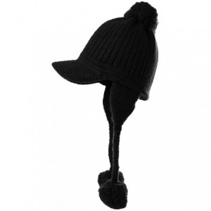 Bomber Hats Ladies Earflap Trapper Hat Faux Fur Hunting Hat Fleece Lined Thick Knitted - 99626_black - CV18LDKOYA4 $19.46