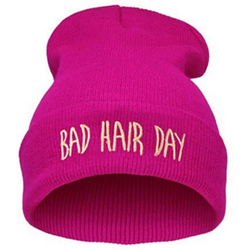 Skullies & Beanies Unisex Mens Womens Soft Winter Warm Beanie Hip Hop Knitted Ski Cap - Hot Pink - CJ12N2HQOV5 $10.40