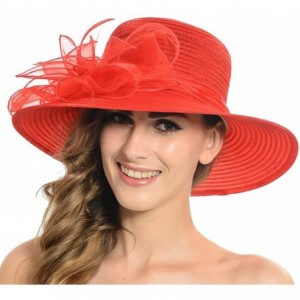 Sun Hats Women's Organza Church Kentucky Derby Dress Tea Party Wedding Hat - Red - CJ180IXGNRS $44.67