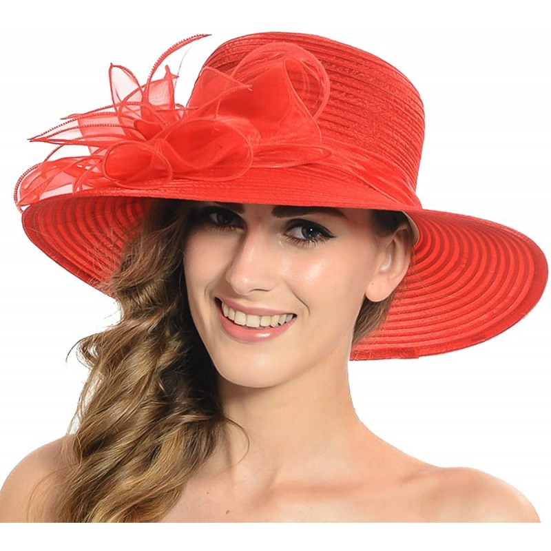 Sun Hats Women's Organza Church Kentucky Derby Dress Tea Party Wedding Hat - Red - CJ180IXGNRS $30.18