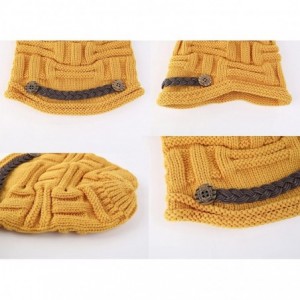 Skullies & Beanies Women Winter Beanie Cabled Checker Pattern Knit Hat Button Strap Cap - Yellow - CT128IO0UHJ $13.22