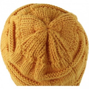 Skullies & Beanies Women Winter Beanie Cabled Checker Pattern Knit Hat Button Strap Cap - Yellow - CT128IO0UHJ $13.22