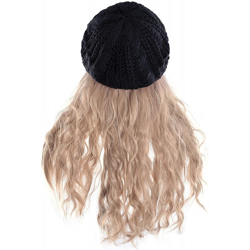 Berets Women Knit Hat for Women Beret hat Warm Ladies Winter Beanie Hat Lightweight Knitted Hat - Black - C911FM4VQC7 $9.39