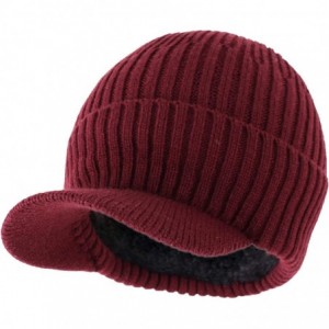 Skullies & Beanies Winter Hats for Men with Visor Warm Men's Outdoor Newsboy Hat Thick Soft Fleece Lined Ski Hat - Burgundy -...