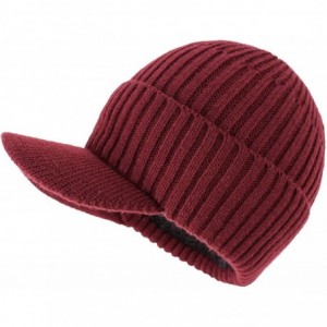 Skullies & Beanies Winter Hats for Men with Visor Warm Men's Outdoor Newsboy Hat Thick Soft Fleece Lined Ski Hat - Burgundy -...