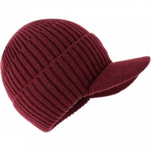 Skullies & Beanies Winter Hats for Men with Visor Warm Men's Outdoor Newsboy Hat Thick Soft Fleece Lined Ski Hat - Burgundy -...