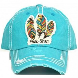 Baseball Caps Adjustable Free Spirit Aztec Hippy Feather Baseball Cap Hat - Turquoise Blue - C817YS4K4U4 $20.92