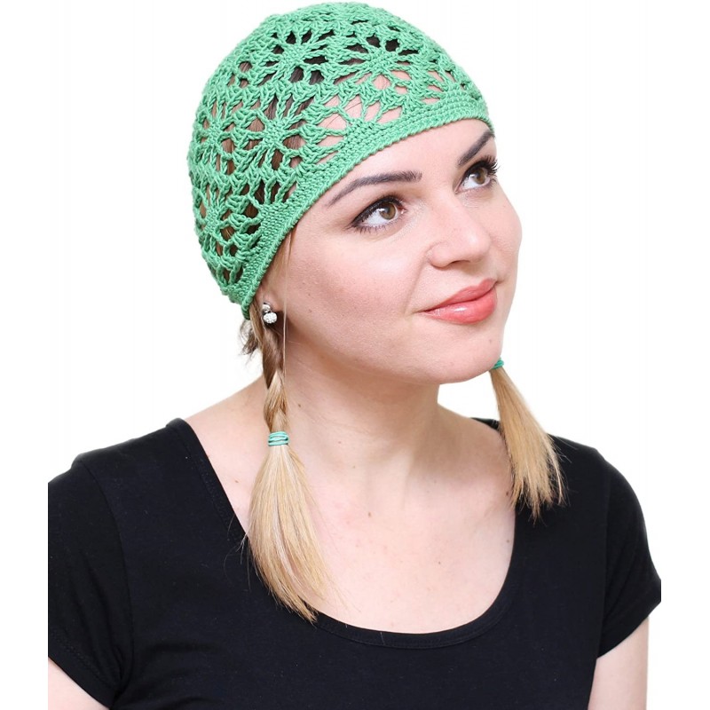 Skullies & Beanies Cotton Hats for Women Ladies Summer Beanie Lace Cloche Hair Accessories Cap - Green - CJ17YA8ONRN $27.93