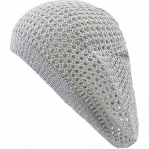 Berets Womens Lightweight Cut Out Knit Beanie Beret Cap Crochet Hat - Many Styles - Light Gray Open Knit - CK12LCQ4WDN $15.02