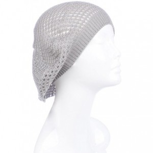 Berets Womens Lightweight Cut Out Knit Beanie Beret Cap Crochet Hat - Many Styles - Light Gray Open Knit - CK12LCQ4WDN $15.02