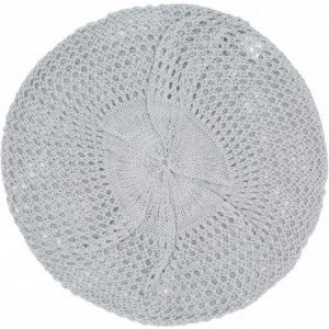 Berets Womens Lightweight Cut Out Knit Beanie Beret Cap Crochet Hat - Many Styles - Light Gray Open Knit - CK12LCQ4WDN $15.02