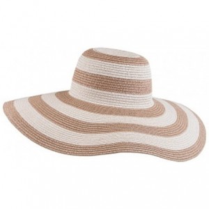Sun Hats Floppy Wide Brim Straw Hat Women Summer Beach Cap Sun Hat - Khaki and White Striped - C018DQUSM20 $31.09