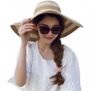 Sun Hats Floppy Wide Brim Straw Hat Women Summer Beach Cap Sun Hat - Khaki and White Striped - C018DQUSM20 $11.99