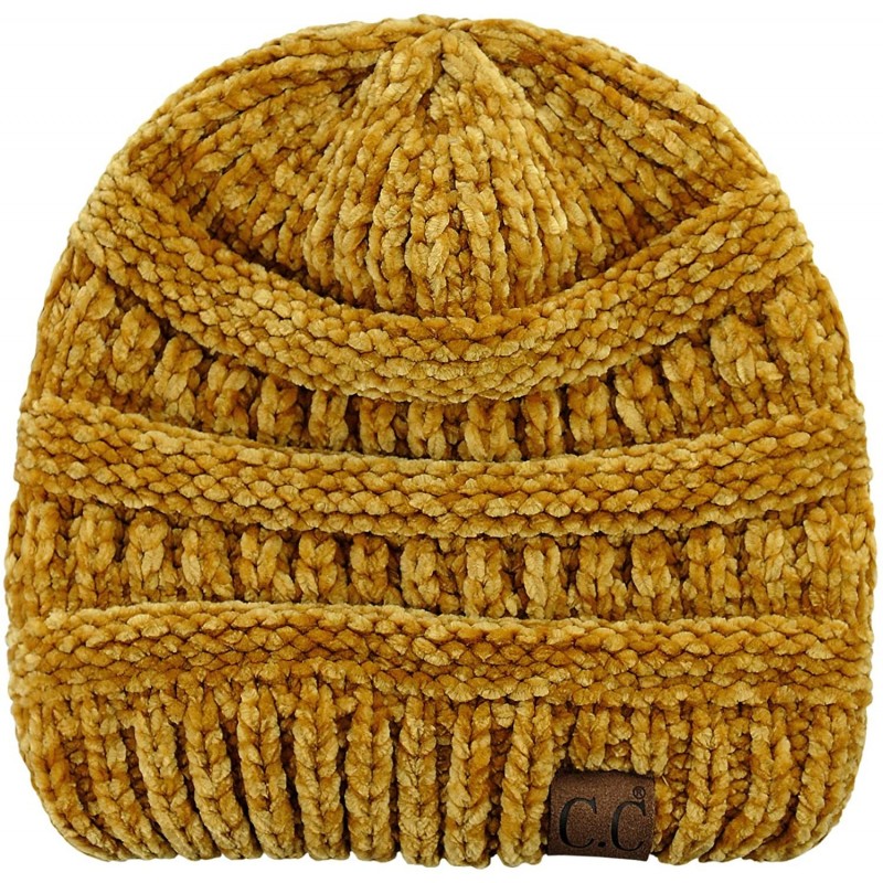 Skullies & Beanies Women's Chenille Soft Warm Thick Knit Beanie Cap Hat - Mustard - C718IQGSCCM $15.97