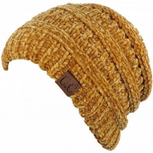 Skullies & Beanies Women's Chenille Soft Warm Thick Knit Beanie Cap Hat - Mustard - C718IQGSCCM $15.97
