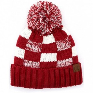 Skullies & Beanies Exclusive University College School Team Color Knit Skully Hat Beanie with Pom - Red/White - CV18ZOWOY7I $...