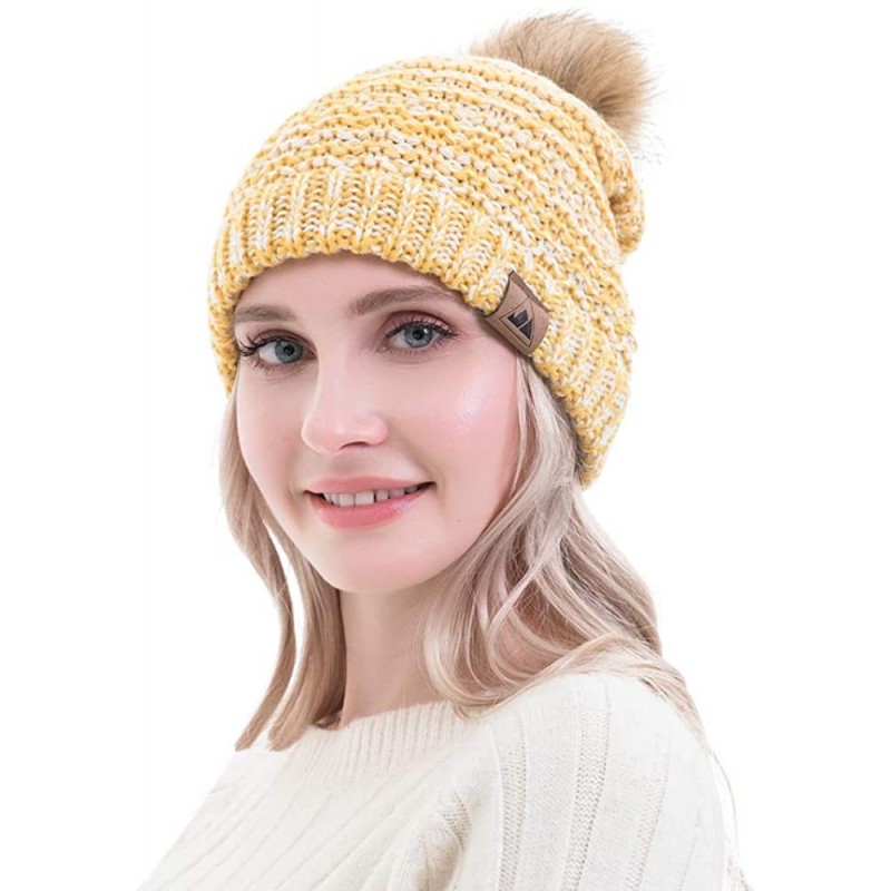 Skullies & Beanies Women Winter Knit Beanie with Fur Pompom Slouchy Cozy Warm Hat Girl Oversize Stretchy Snowboarding Ski Cap...