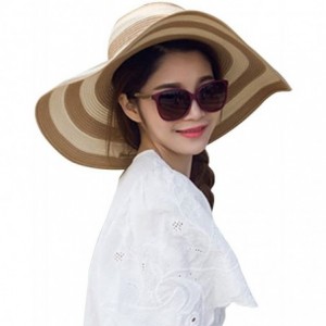 Sun Hats Floppy Wide Brim Straw Hat Women Summer Beach Cap Sun Hat - Khaki and White Striped - C018DQUSM20 $11.99