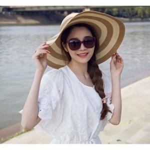 Sun Hats Floppy Wide Brim Straw Hat Women Summer Beach Cap Sun Hat - Khaki and White Striped - C018DQUSM20 $29.97