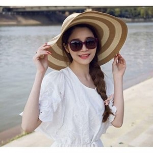 Sun Hats Floppy Wide Brim Straw Hat Women Summer Beach Cap Sun Hat - Khaki and White Striped - C018DQUSM20 $11.99