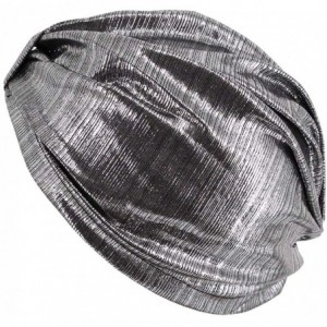 Sun Hats Shiny Metallic Turban Cap Indian Pleated Headwrap Swami Hat Chemo Cap for Women - Silver Knot - CC1925DW5QW $11.78