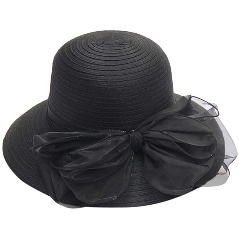 Sun Hats Casual Women's Church Derby Dress Fascinator Bridal Cap British Tea Party Wedding Sun Hat - Black - CT18TOW0RYU $18.13