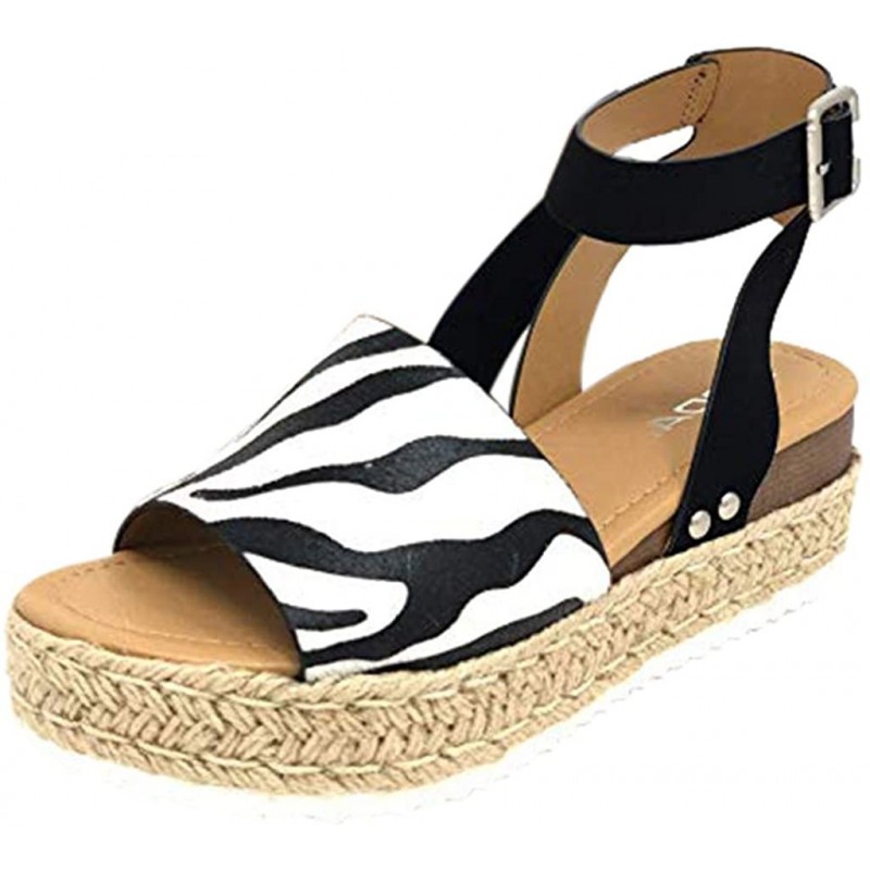 Skullies & Beanies Platform Sandals Espadrille Non Slip - Black（suede） - CX18T8RG6YU $19.92