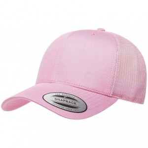 Baseball Caps Yupoong Retro Trucker Snapback Cap - Mesh Back- Adjustable Ballcap w/Hat Liner - Pink - CX18H2NX722 $15.58