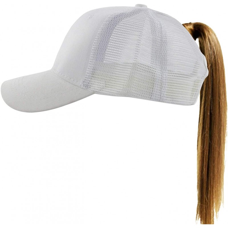 Baseball Caps Women's Ponytail Baseball Cap Messy High Bun Adjustable Plain Trucker Dad Hat - Mesh-white - CW18NEXU5RC $9.79