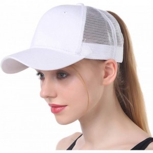 Baseball Caps Women's Ponytail Baseball Cap Messy High Bun Adjustable Plain Trucker Dad Hat - Mesh-white - CW18NEXU5RC $9.79