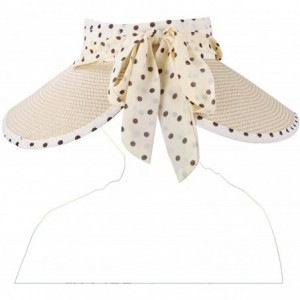 Visors Straw Roll up Polka Dot Wide Brim Bowknot Beach Sun Hat Visor - Beige - C412I6B4PGV $17.47